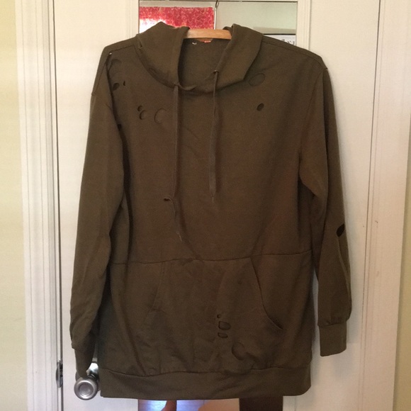 Olive green ripped up hoodie - Picture 1 of 2